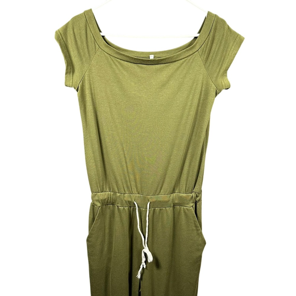 Women's Small Olive Green Jumpsuit Short Sleeve Casual Drawstring‎ Waist